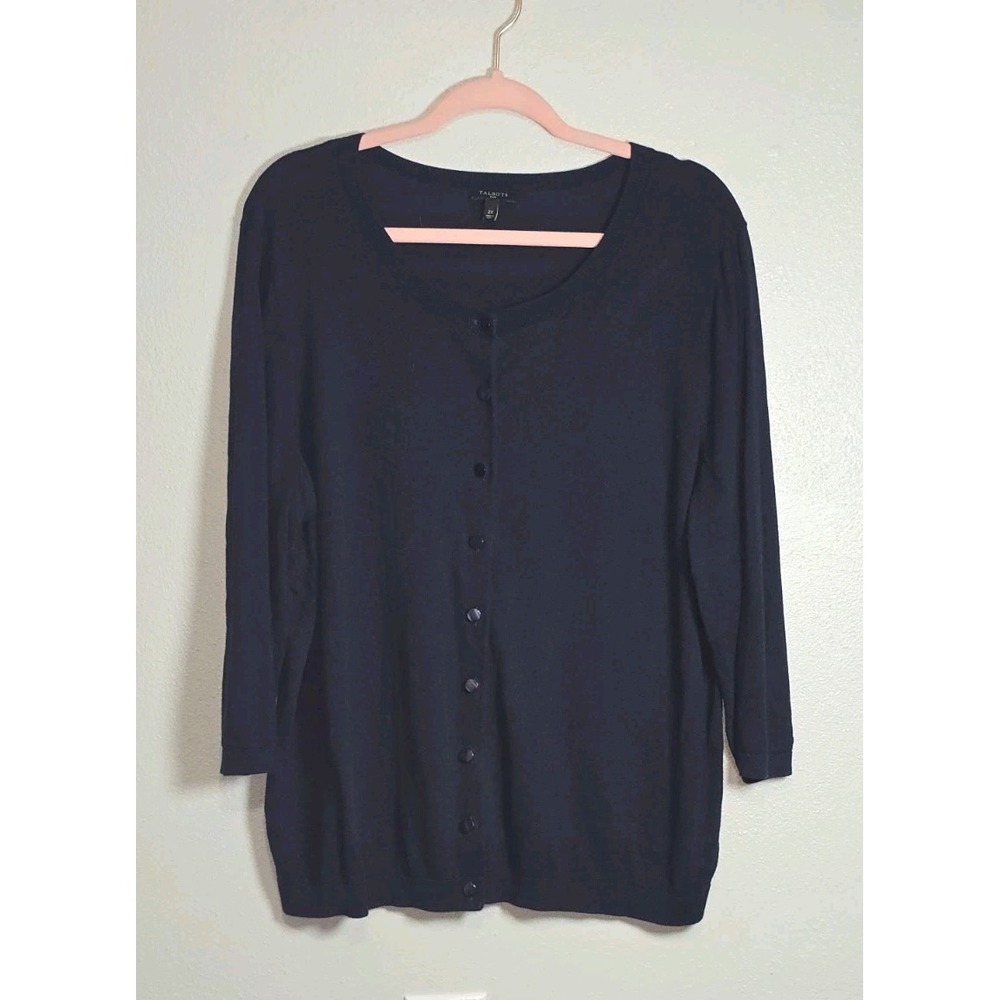 Talbots Plus Size 2X Navy Blue Button Front Cardigan Sweater Cotton Rayon Blend